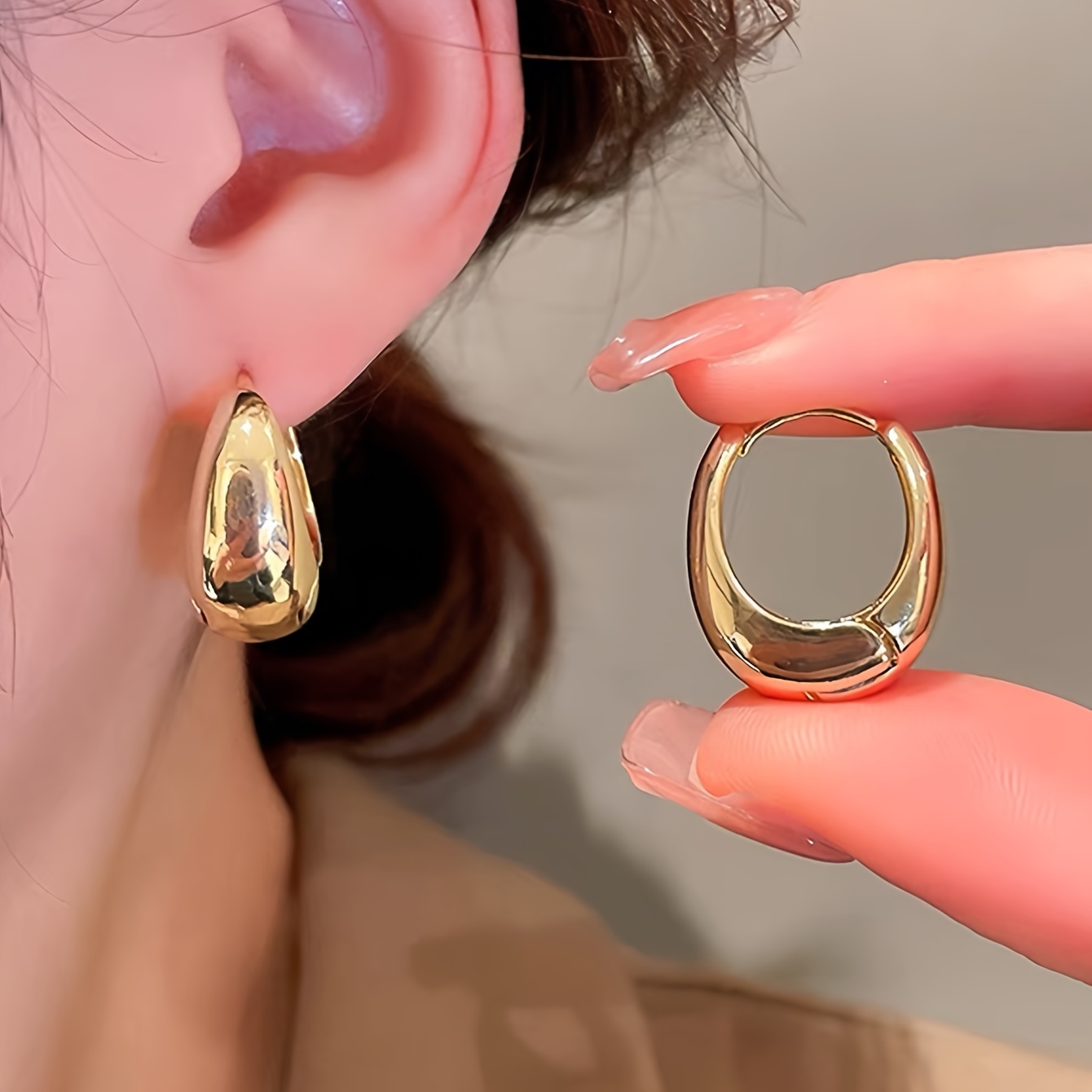 Geometric Copper Clasp Hoop Earrings Polished Finish